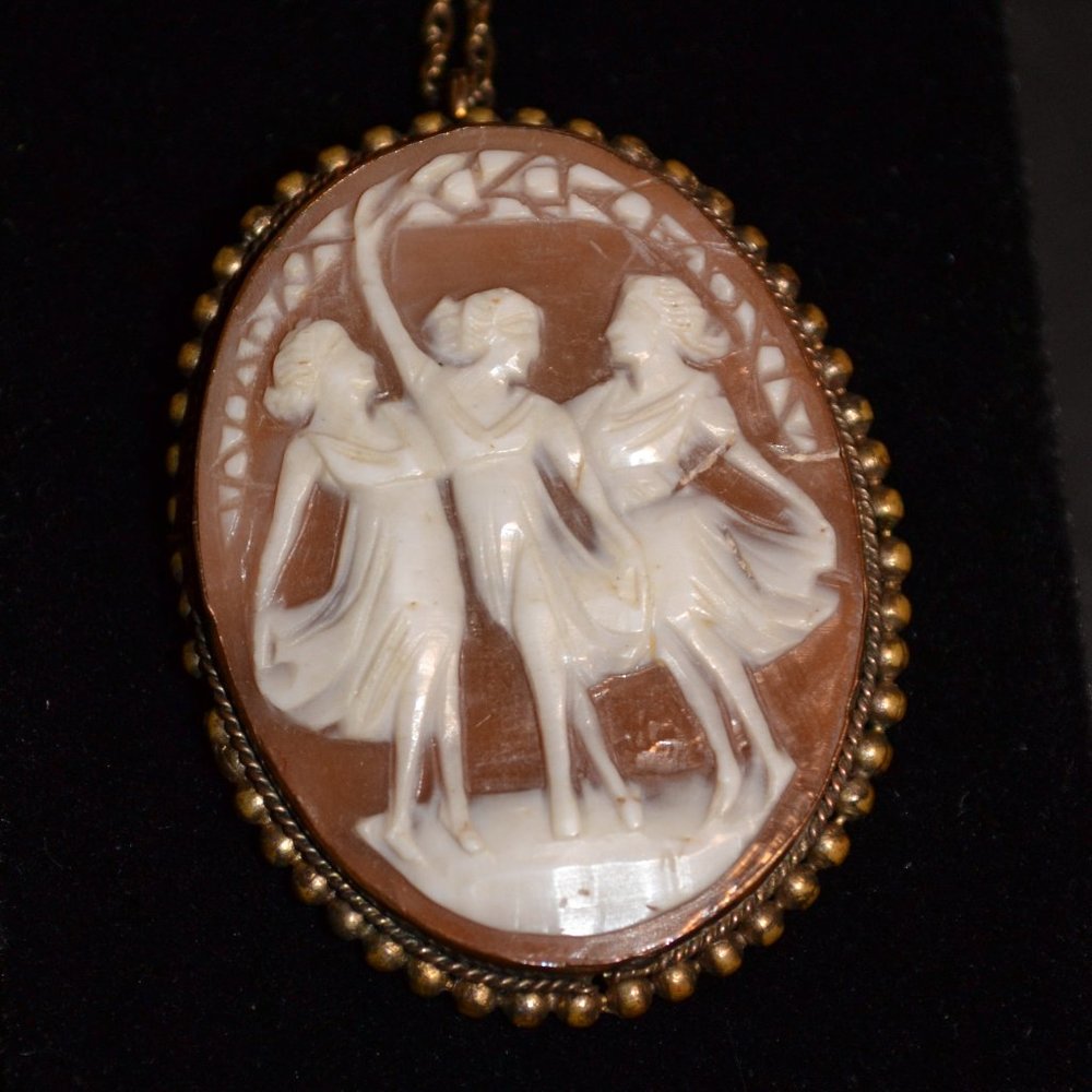 Vintage Sardonyx Shell Full Figure Cameo Pendant / Pin
